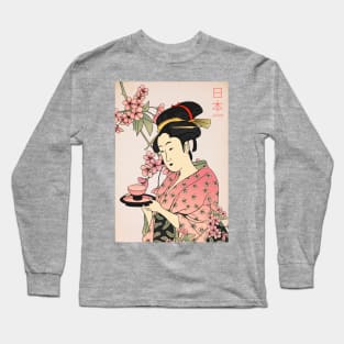 Geisha with Tea Long Sleeve T-Shirt